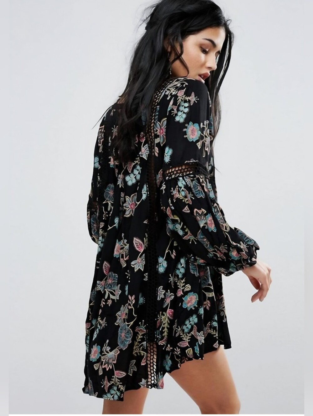 Free People Just The Two Of Us Top Tunic Dress Black Floral Botanical Women XS - Picture 11 of 16